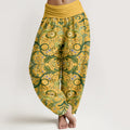Buddha Stones Pure Cotton Layered Leaves Vines Flowers Pattern Women's Elastic Waist Harem Pants