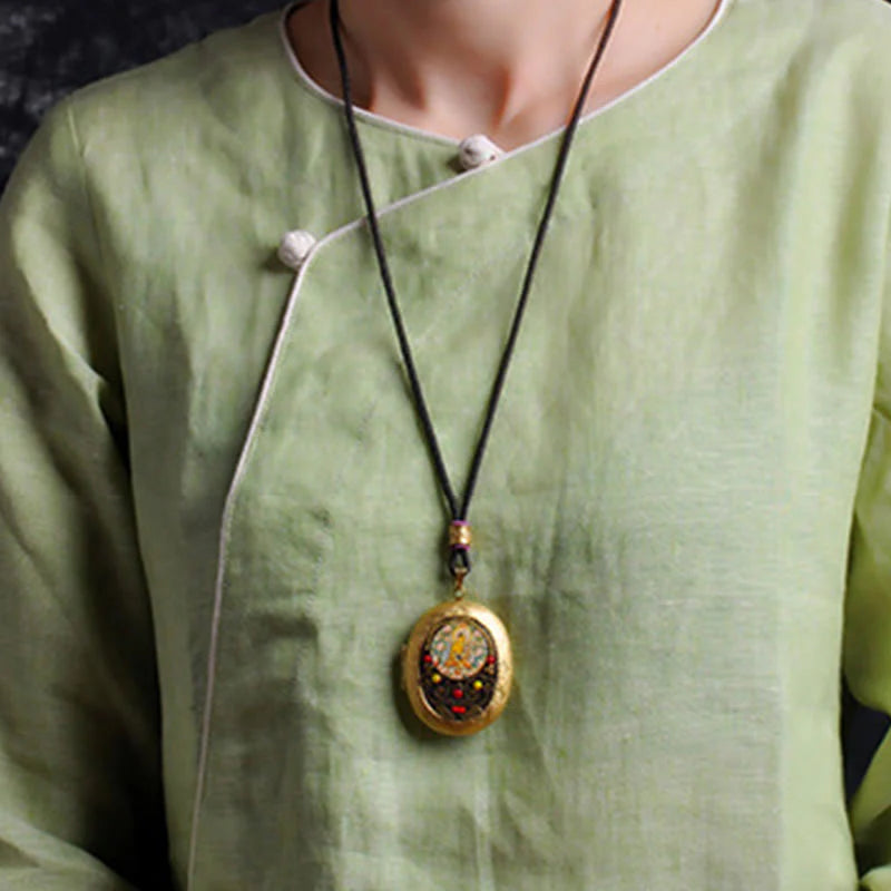 Buddha Stones Copper Kwan Yin Avalokitesvara Zakiram Wealth Pendant Necklace