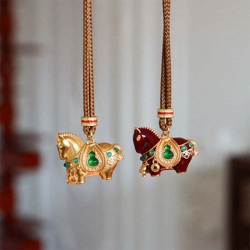 Buddha Stones Year Of The Horse Copper Brass Balance Necklace Pendants