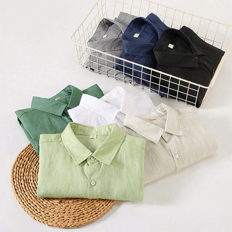 Buddha Stones Spring Men's Casual Pure Color Linen Long Sleeve Shirt With Pocket