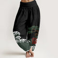 Buddha Stones Print Pure Cotton Pine Tree Rolling Waves Pattern Women's Elastic Waist Harem Pants