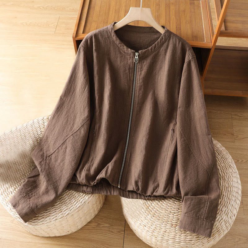 Buddha Stones Women's Cotton Zipper Design Double Layer Long Sleeve Jacket With Pockets