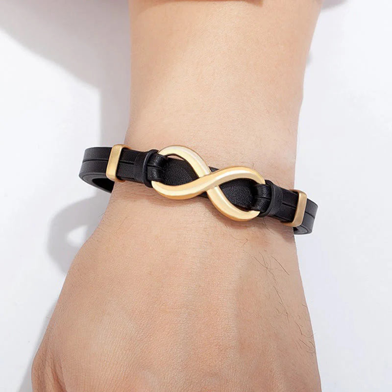 Buddha Stones Infinitely Design Titanium Steel Multicolored Leather Strengthen Bracelet