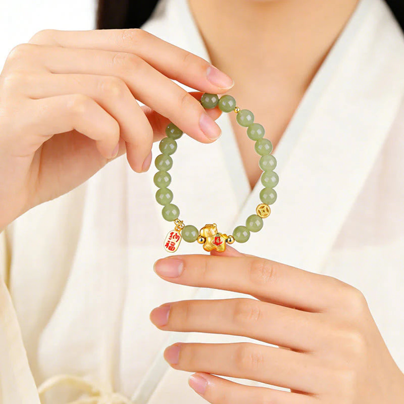 Buddha Stones Year Of The Horse Hetian Jade Abundance Bracelet
