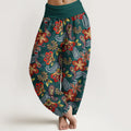 Buddha Stones Women's Elastic Waist Paisley Floral Pattern Pure Cotton Harem Pants
