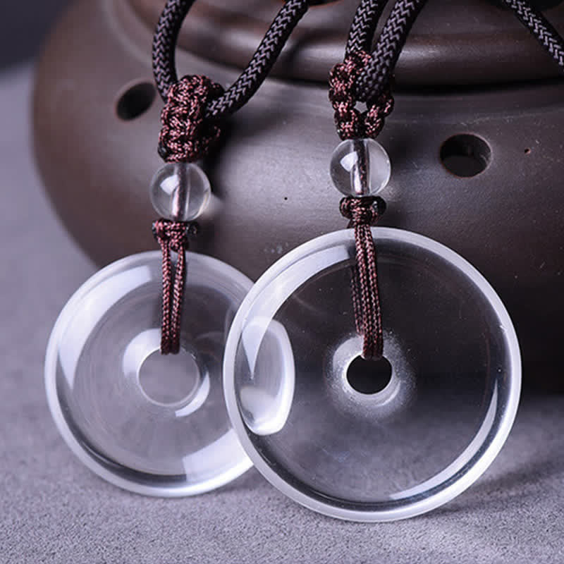 Buddha Stones Natural Clear Quartz Peace Buckle Protection Rope Necklace