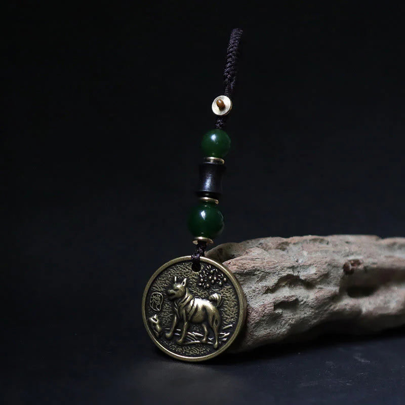 Buddha Stones Chinese Zodiac Year Of The Horse Bagua Fu Character Copper Brass Balance Key Chain