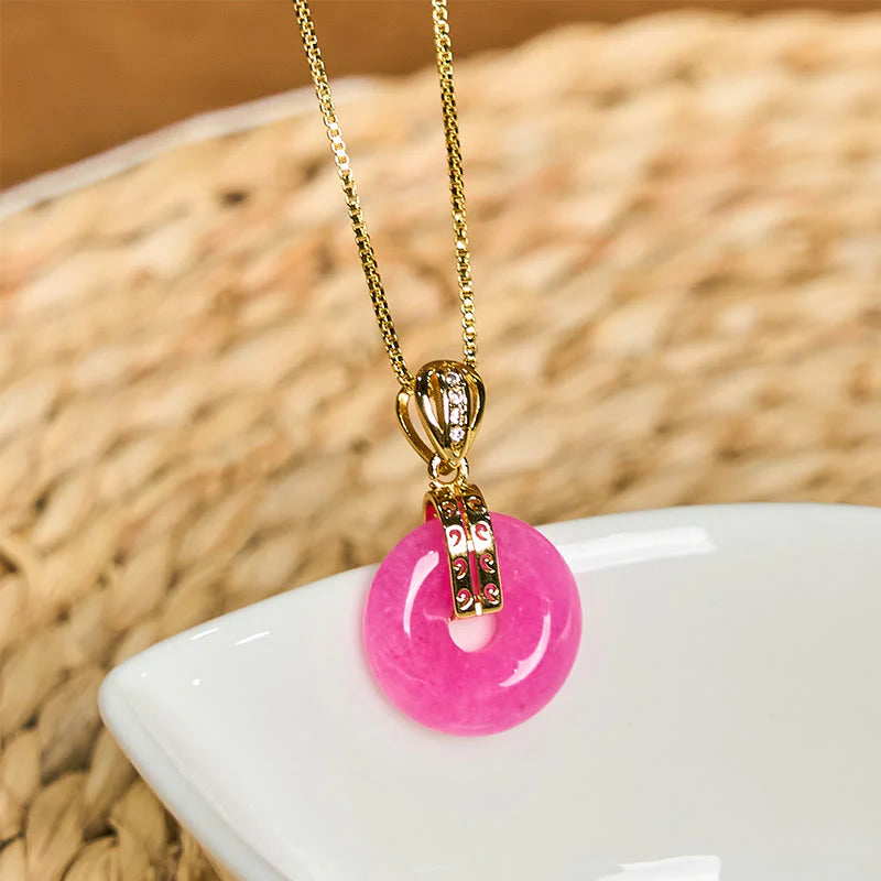 Buddha Stones Purple Jade Peace Buckle Happiness Necklace Pendant