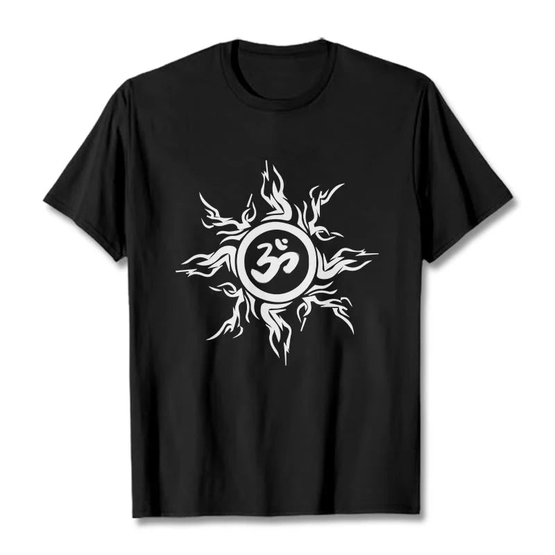 Buddha Stones Sunburst Pattern Surrounding An Om Symbol Pattern Cotton Tee T-shirt