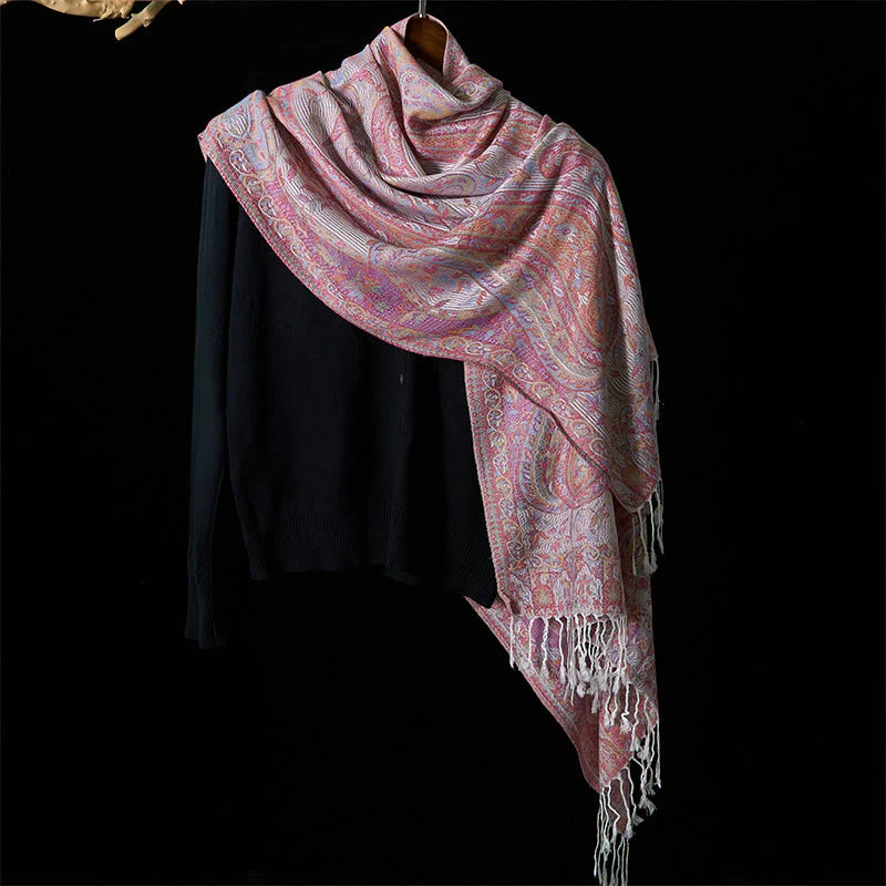 Buddha Stones Spring Cashew Flower Leaves Vines Geometric Pattern Tassel Soft Scarf Shawl