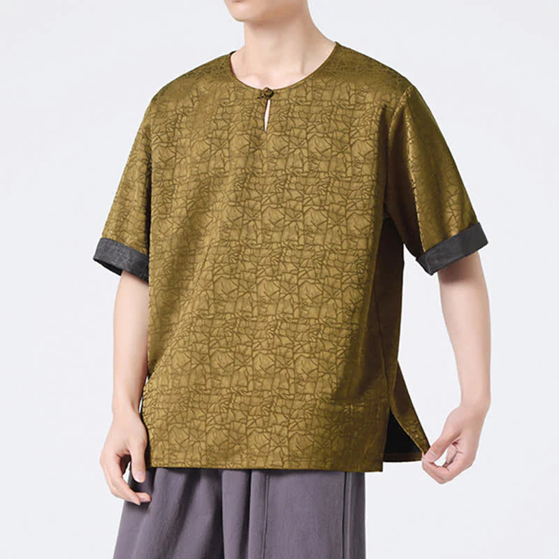 Buddha Stones Summer Retro Crackle Auspicious Cloud Pattern Short Sleeve Men's T-shirt