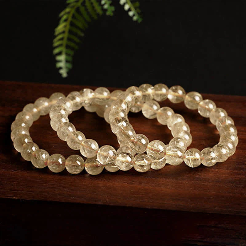 Buddha Stones Natural Golden Rutilated Quartz Auspiciousness Protection Bracelet