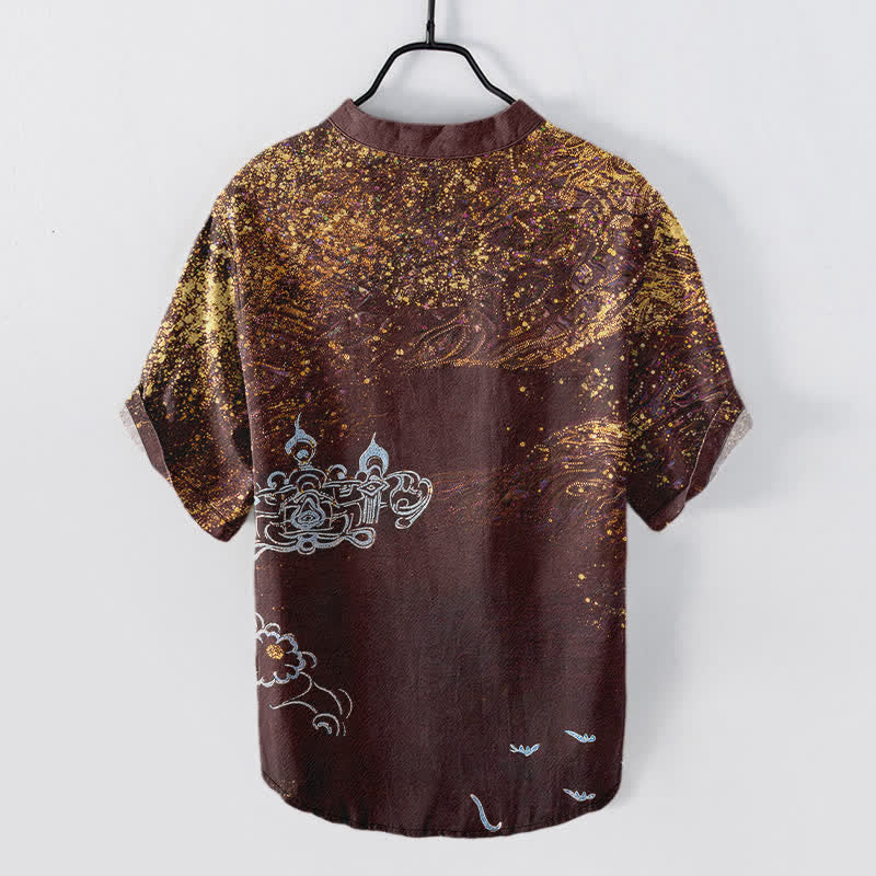 Buddha Stones Cotton Splatter Dye Galaxy-Inspired Henley Men's Short Sleeve Half Button Shirt