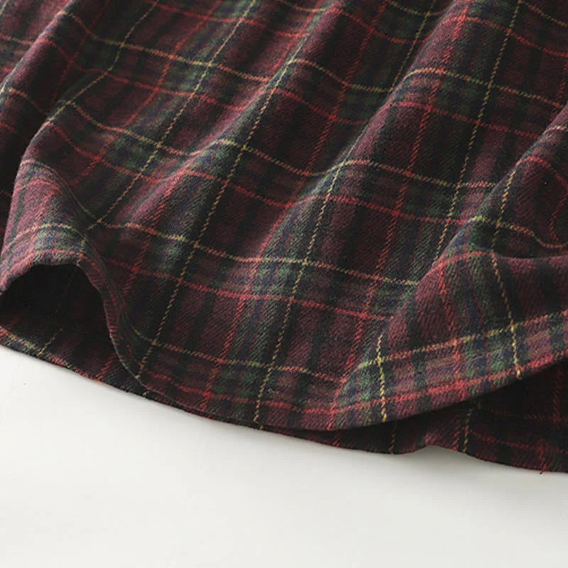 Buddha Stones Spring Fall Women's Plaid Pattern Cotton Skirt With Pockets