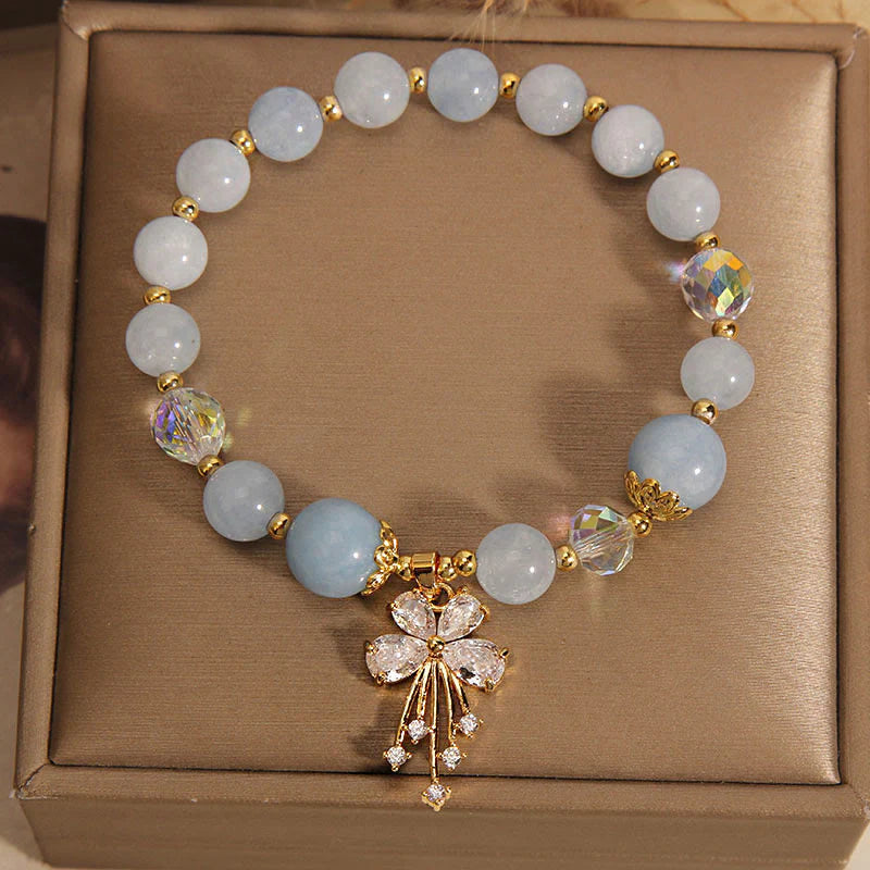 Buddha Stones Aquamarine Pink Crystal Healing Zircon Butterfly Charm Bracelet