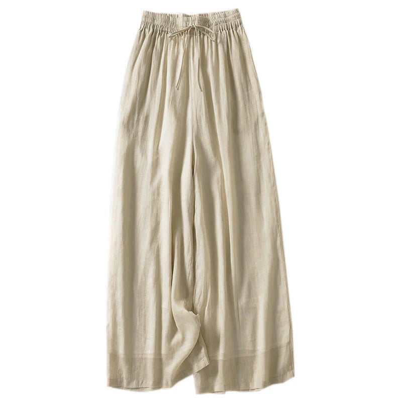 Buddha Stones Solid Color Lace-up Women's Wide Leg Pants