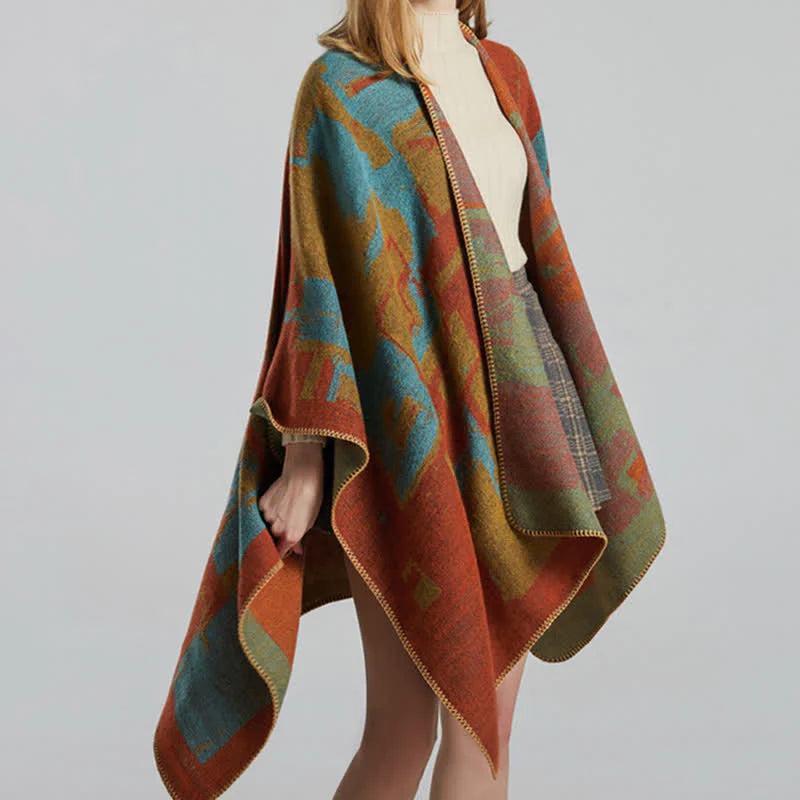 Buddha Stones Tibetan Orange Shawl Warm Cloak Scarf