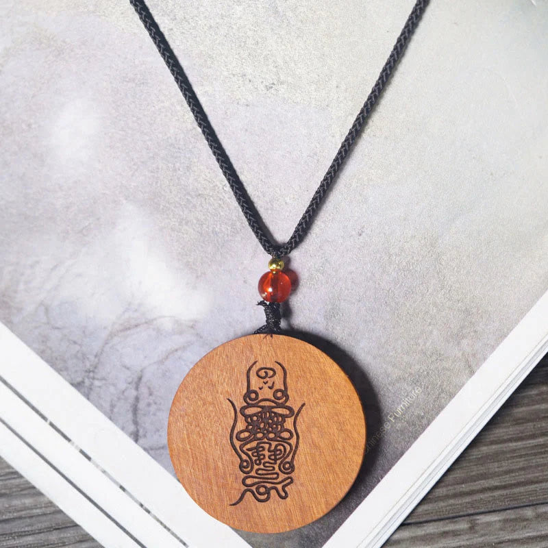 Buddha Stones Lightning Struck Jujube Wood Yin Yang Bagua Luck Necklace Pendant