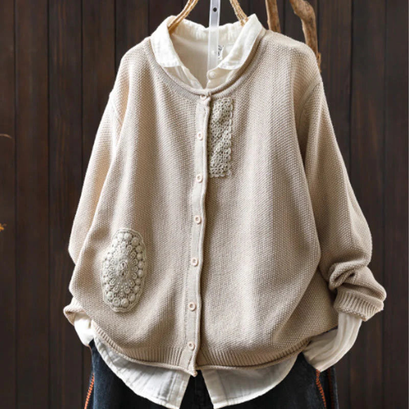 Buddha Stones Fall Floral Buttons Cotton Women's Long Sleeve Knitted Cardigan Sweater