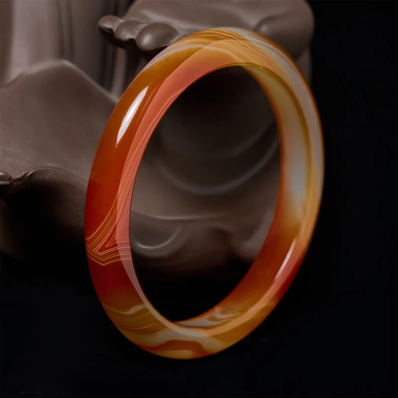 Buddha Stones Veined Pattern Red Agate Calm Cuff Bangle Bracelet