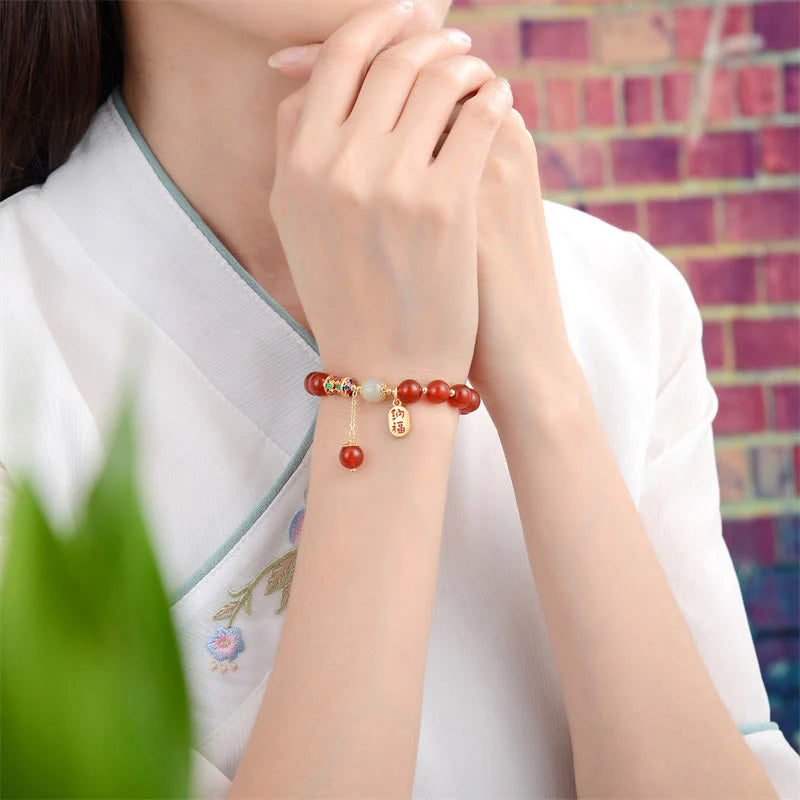 Buddha Stones Natural Red Agate Jade Confidence Fortune Blessing Charm Bracelet