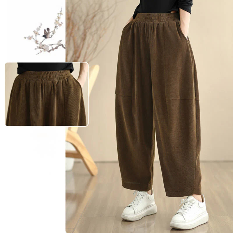 Buddha Stones Women's Fall Patchwork Plain Corduroy Harem Pants With Pockets
