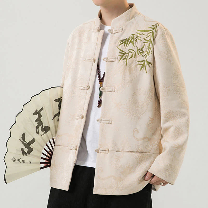 Buddha Stones Bamboo Dragon Frog-Button Desgin Long Sleeve Men's Jacket