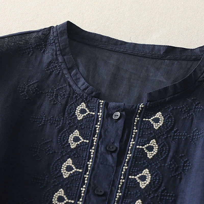 Buddha Stones Summer Floral Pattern Crew Neck Short Sleeve Women's Polyester Shirt