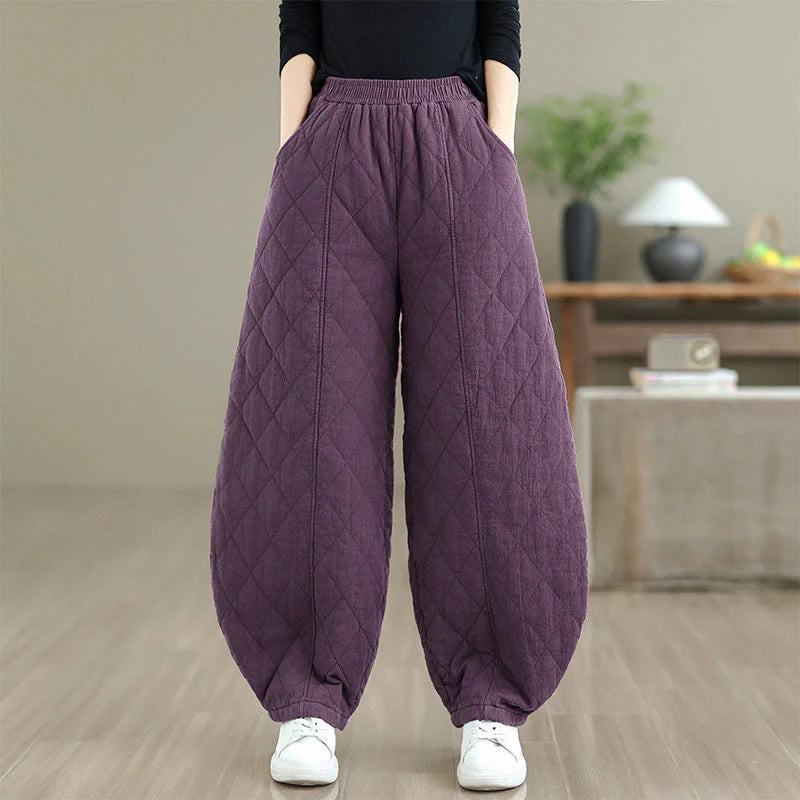 Buddha Stones Winter Diamond Pattern Cotton Women's Pants With Pockets