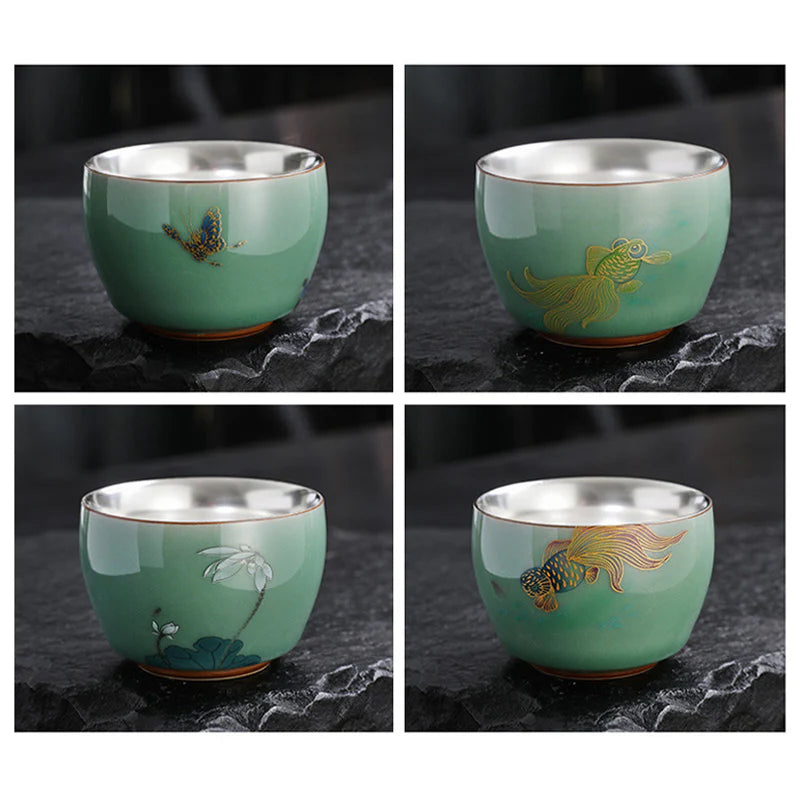 Buddha Stones Butterfly Goldfish Lotus Koi Fish Ceramic Teacup Kung Fu Tea Cup 120ml (Extra 35% Off | USE CODE: FS35)