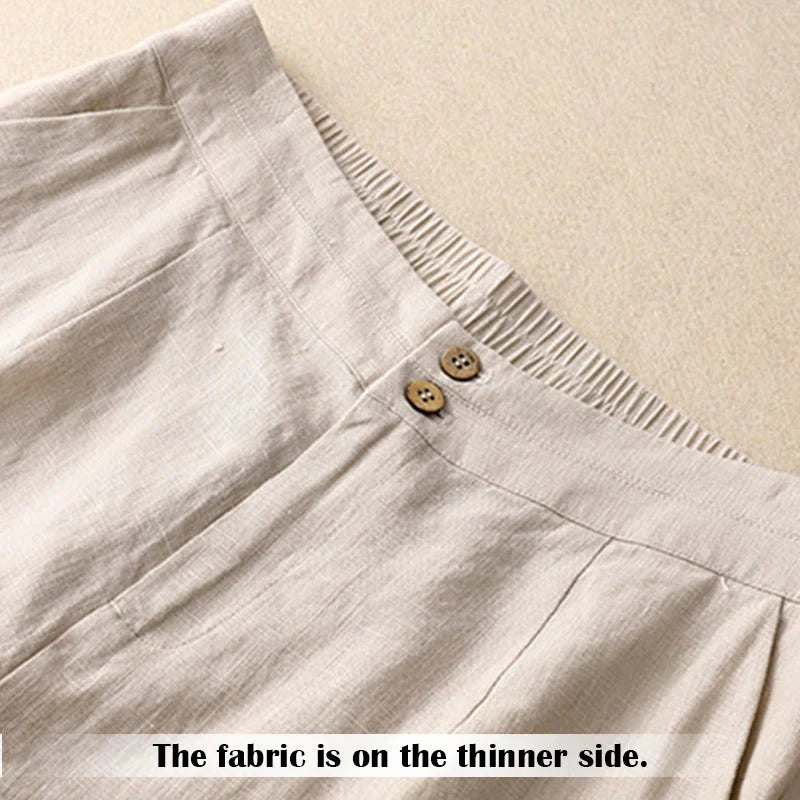 Buddha Stones Summer Casual Simple Design Linen Women's Wide Leg Pants With Zipper Pockets