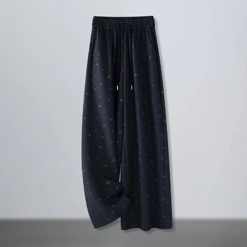 Buddha Stones Casual White Dots Pattern Polyester Women's Wide Leg Pants With Pockets