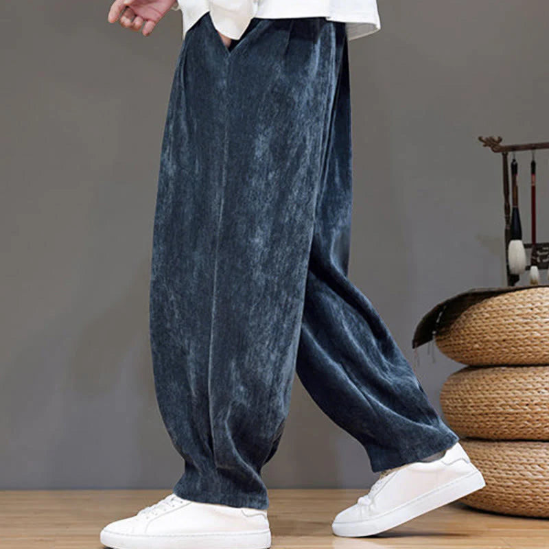 Buddha Stones Winter Pure Color Cotton Men's Harem Thickened Fleece-lined Pants With Pockets