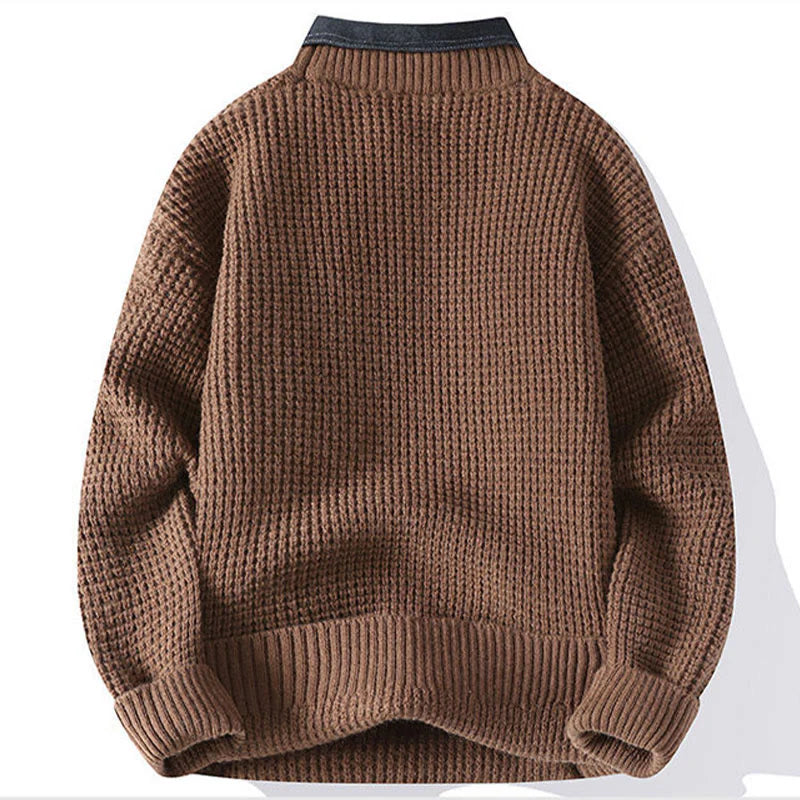 Buddha Stones Winter Black Stand Collar Waffle Pattern Warm Men's Long Sleeve Knitted Sweater