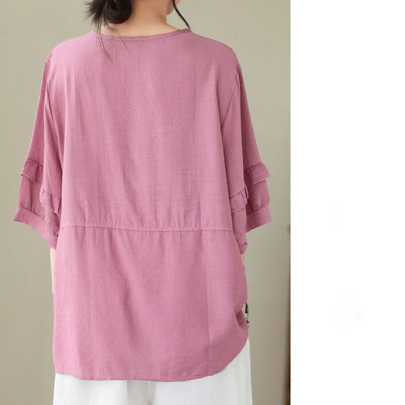Buddha Stones Casual Summer Plain Crew Neck Women's Polyester Short Sleeve T-shirt