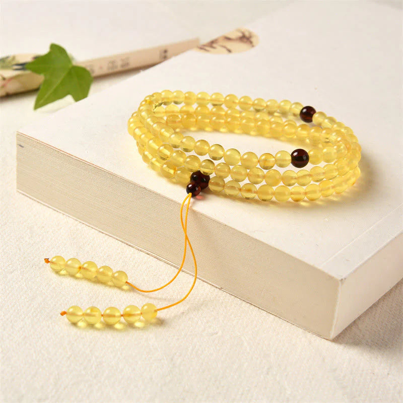 Buddha Stones 108 Mala Beads Natural Amber Clear Anxiety Bracelet