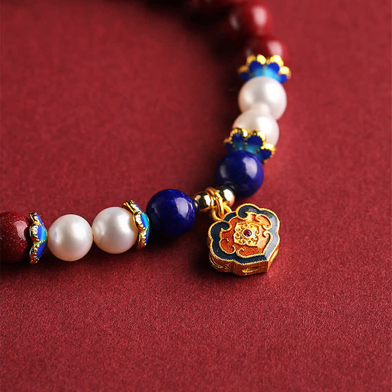 Buddha Stones Cinnabar Lapis Lazuli Chinese Lock Charm Blessing Bracelet