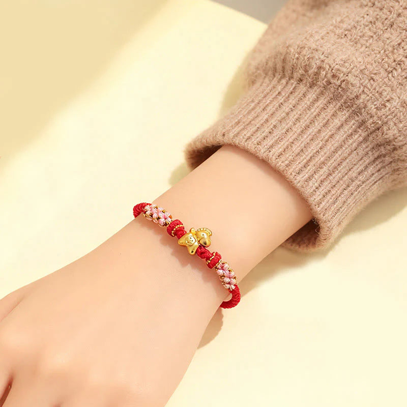 Buddha Stones Year Of The Horse Multicolored String Peach Blossom Knot Red String Luck Bracelet