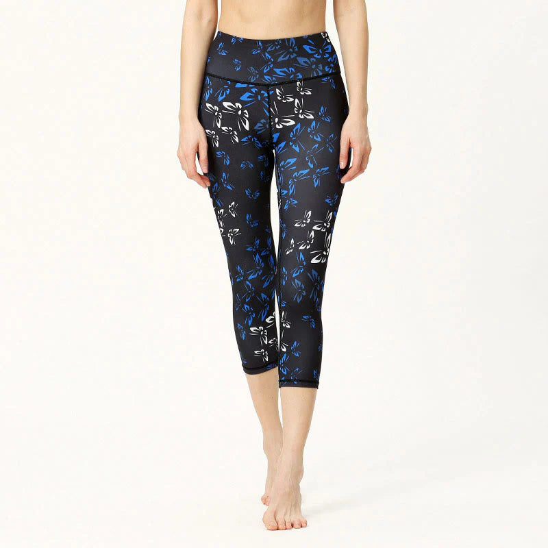 Buddha Stones Leaves Butterfly Print Sports Yoga Cropped Leggings Women's Yoga Capri Pants