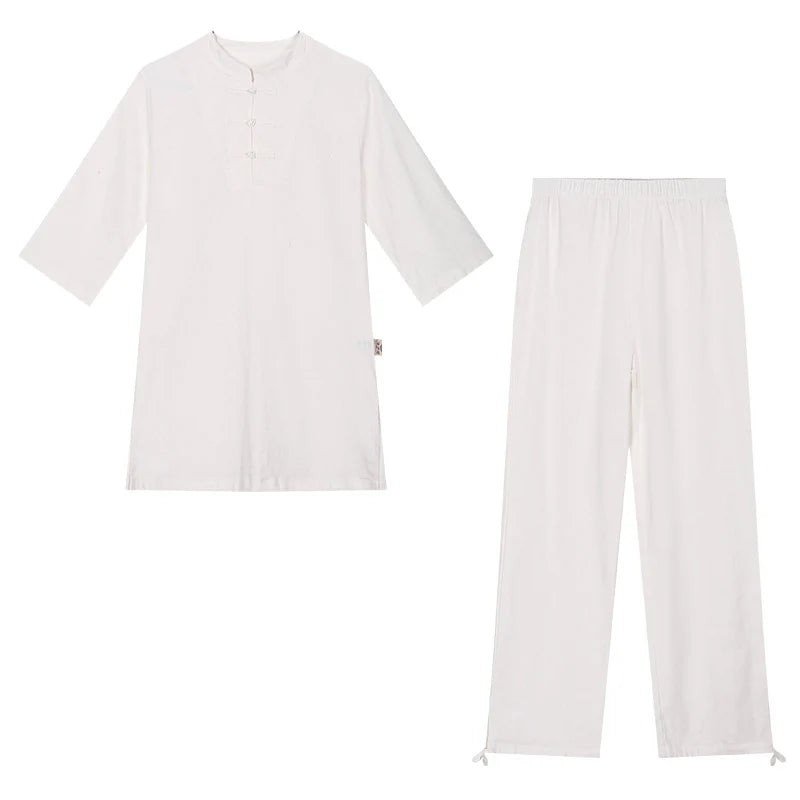 Buddha Stones 2Pcs Plain Long Sleeve Zen Yoga Clothing Meditation Clothing Top Pants Women's Set (Extra 30% Off | USE CODE: FS30)