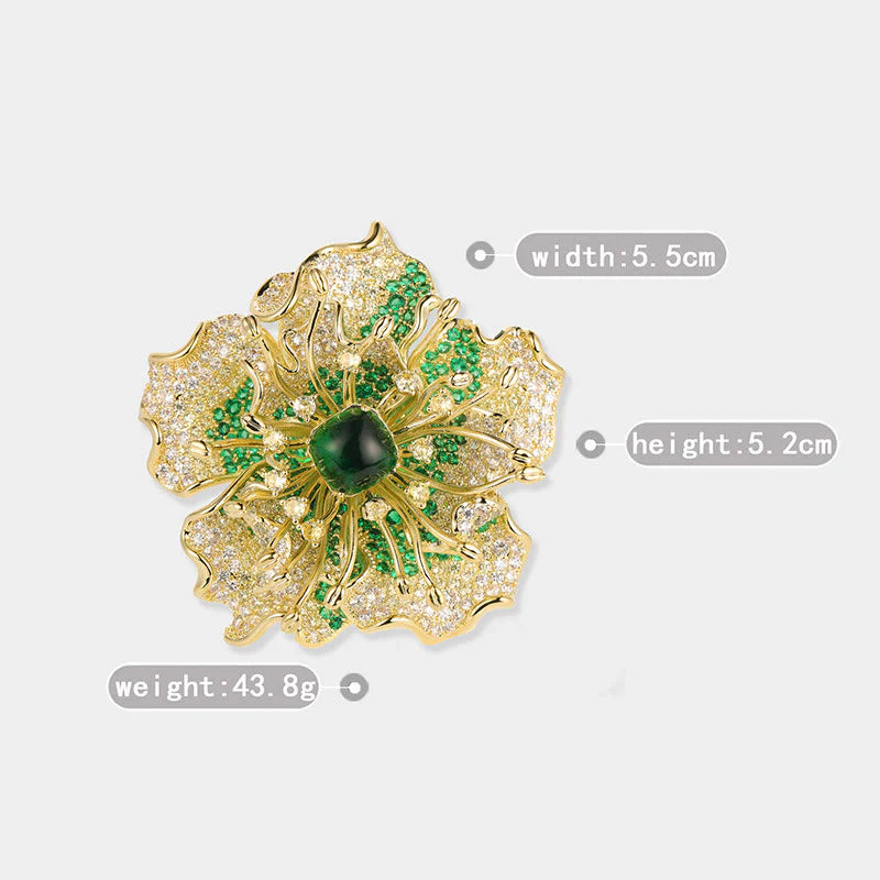 Buddha Stones Peony Flower Prosperity Copper Brooch