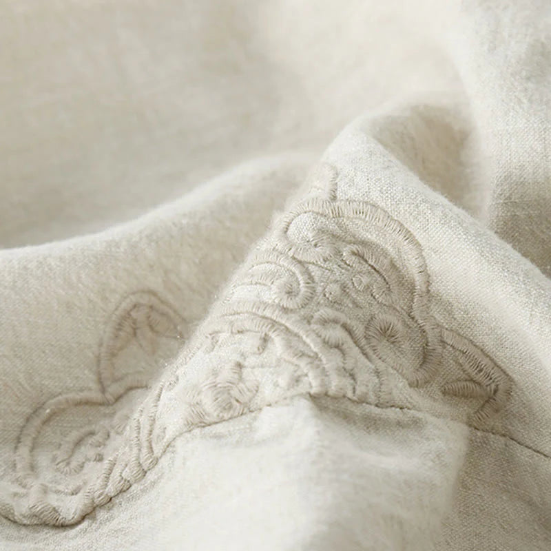 Buddha Stones Vintage Solid Color Embroidery Cotton Linen Women's 7-8 Length Harem Pants With Pockets