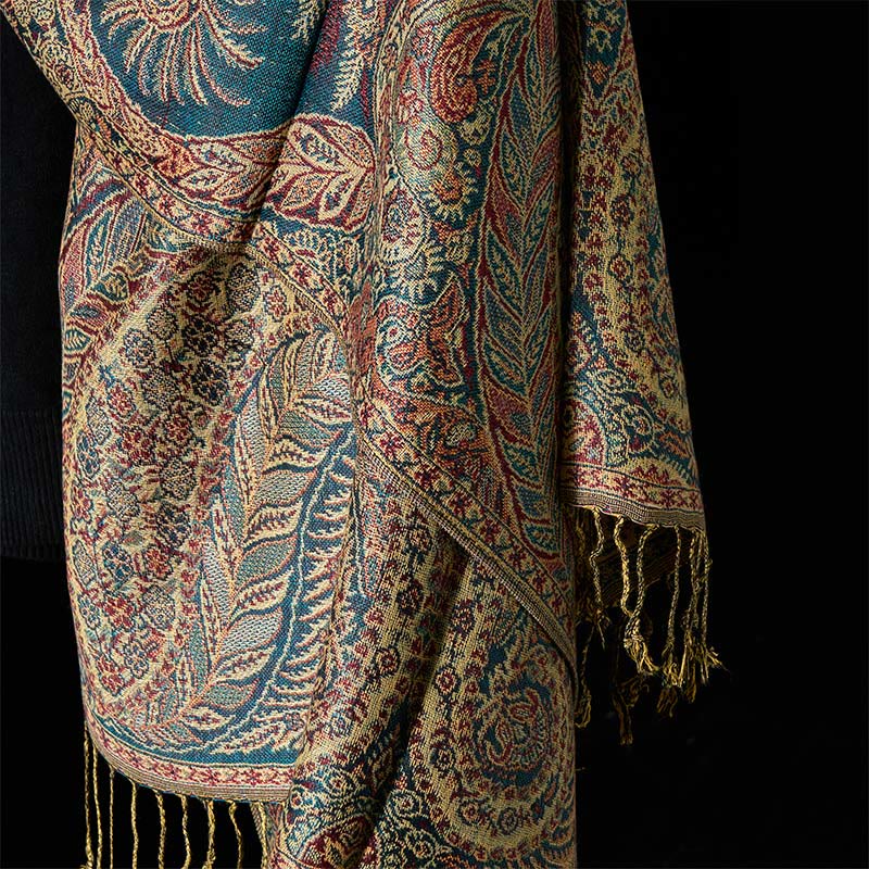 Buddha Stones Spring Long Leaves Flowers Pattern Tassel Soft Scarf Shawl