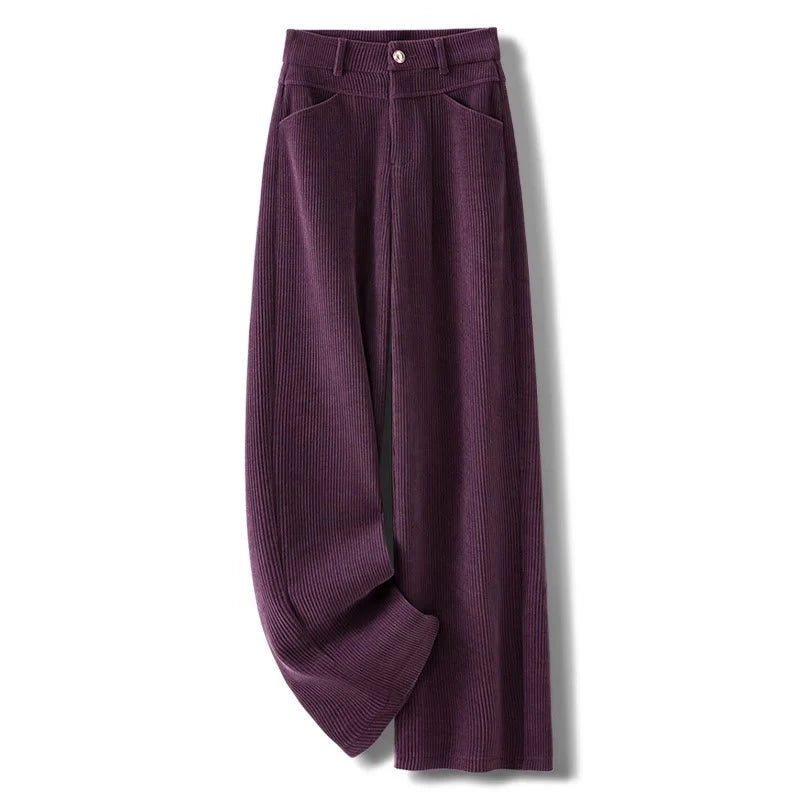Buddha Stones Winter Straight Leg Design Cotton Corduroy Women's Wide Leg Pants With Pockets