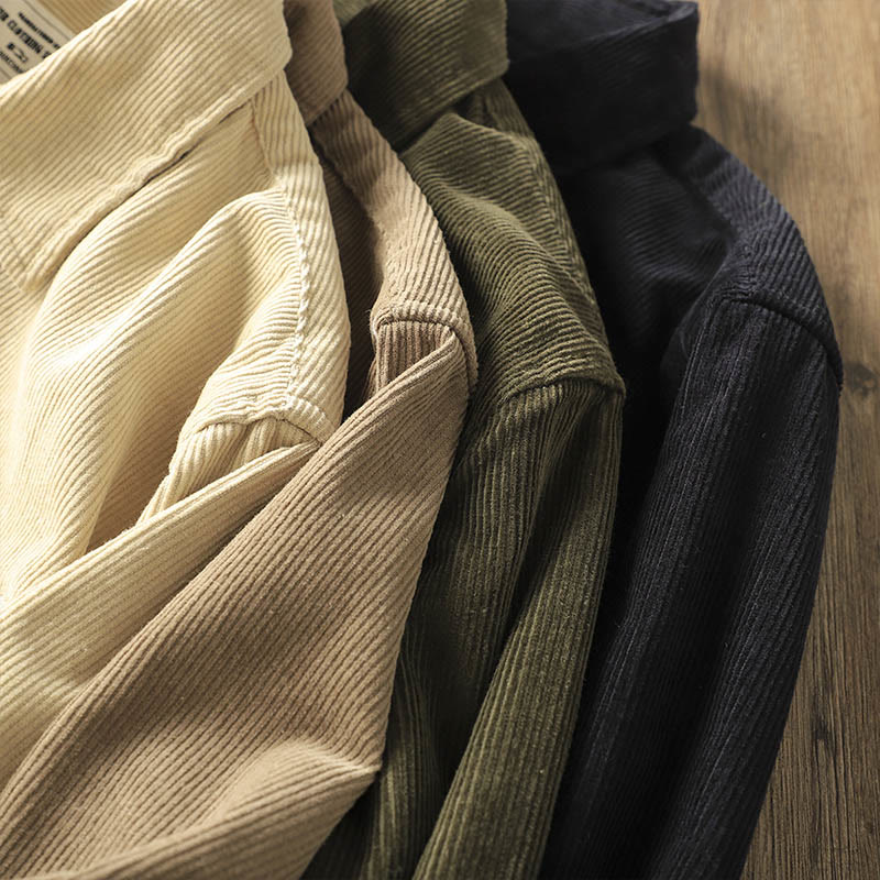Buddha Stones Lapel Corduroy Solid Color Men's Long Sleeve Cotton Thickened Jacket With Pockets