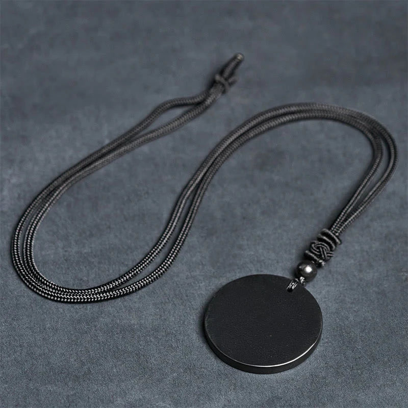 Buddha Stones Circle Simple Design Authentic Shungite Stone Protection Necklace Pendant