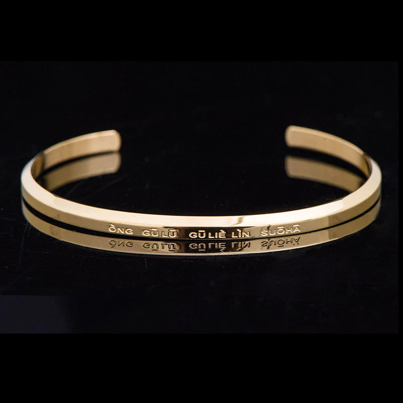 Buddha Stones Six True Words Engraving Titanium Steel Blessing Protection Bracelet