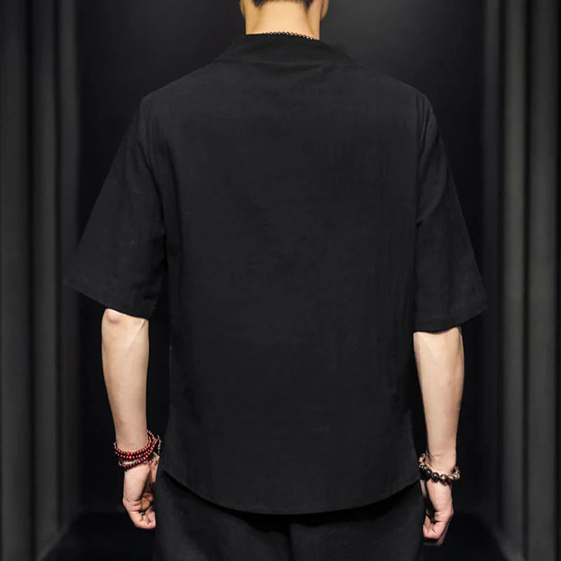 Buddha Stones Casual Summer Half Sleeve Shirt Cotton Men Clothing