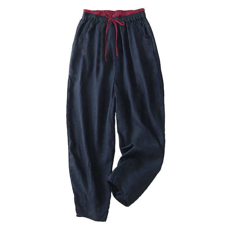 Buddha Stones Commute Color Blocking Design Women's Harem 7-8 Length Pants With Pockets