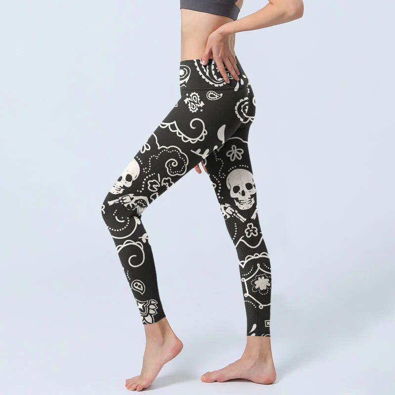 Buddha Stones Paisley Skull Wing Pattern Gym Leggings Women's Yoga Pants